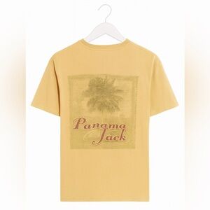 Panama Jack Men’s XL yellow t-shirt.  Tropical Design With Maroon Letter Graphic